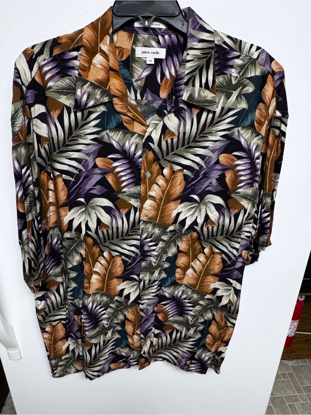 Pierre Cardin Tropical Floral Rayon Button-Up in Purple, Orange & Teal